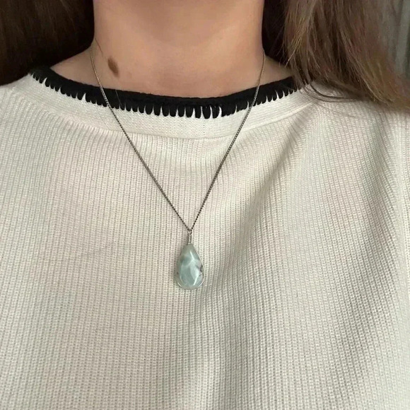 925 silver chain with  larimar wire wrapped pendant - Picture 1 of 7